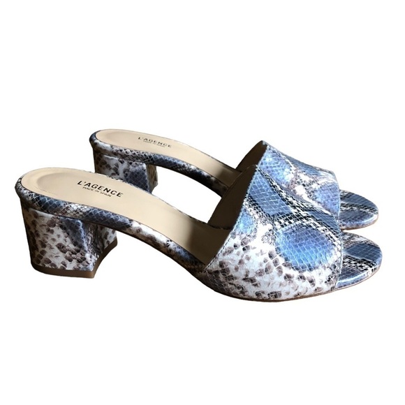 L’ Agence Emiliana Open Toe Mule Blue Snake Print 7.5 - Picture 1 of 12